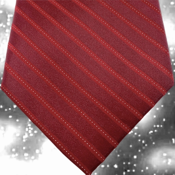 Calvin Klein Luxurious Woven Silk Tie | Traditional Diagonal Striped Red Necktie - Picture 8 of 15